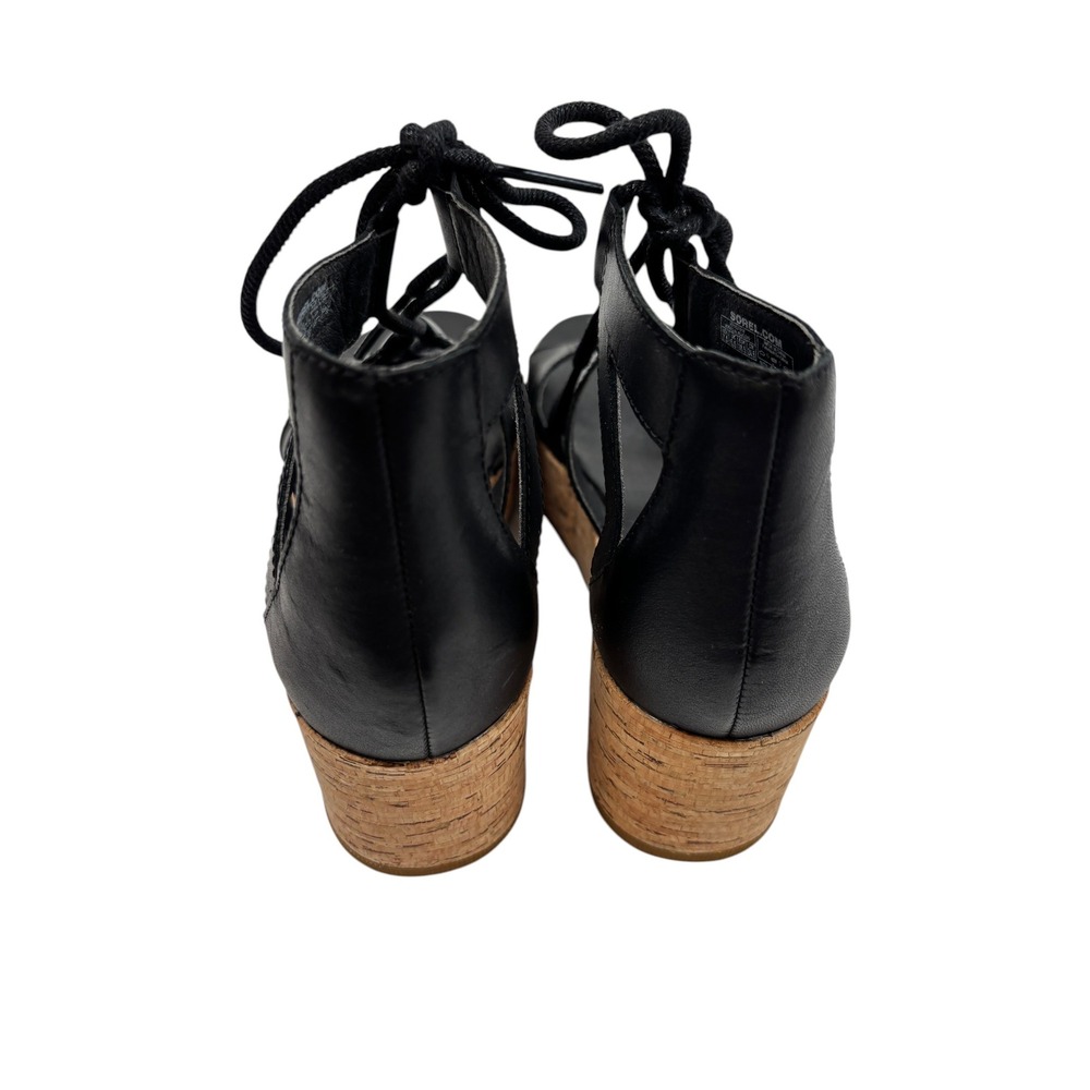 Sorel Joanie II Lace Black Leather Cork Platform Wedge Gladiator Sandals 8.5 - Picture 3 of 11